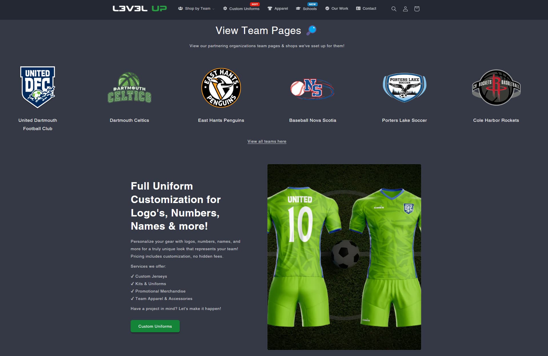 Level Up Uniforms Home page